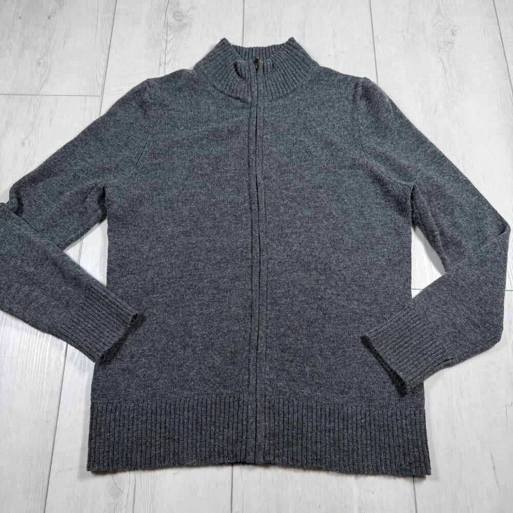 WOOLOVERS Mens Small Mock Neck Full Zipper Sweater Wool Dark Gray
